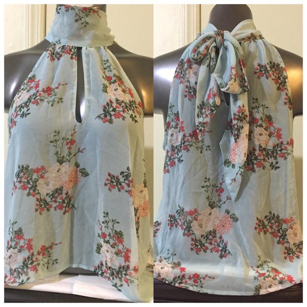 Forever 21 Floral Tie Neck Top
